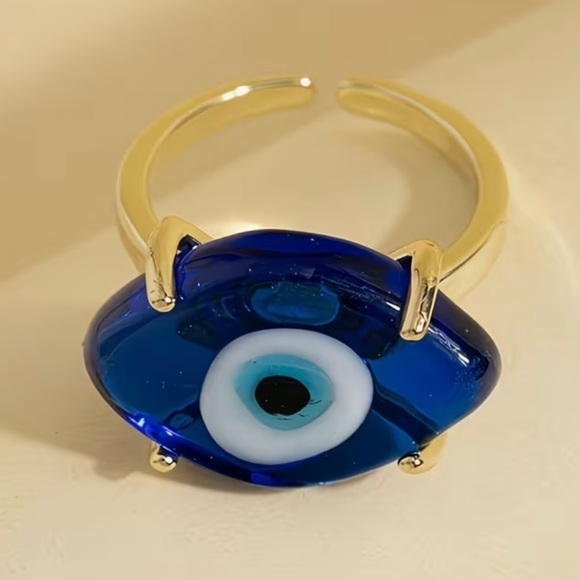 Gold and Blue Evil Eye Ring - Picture 3 of 4